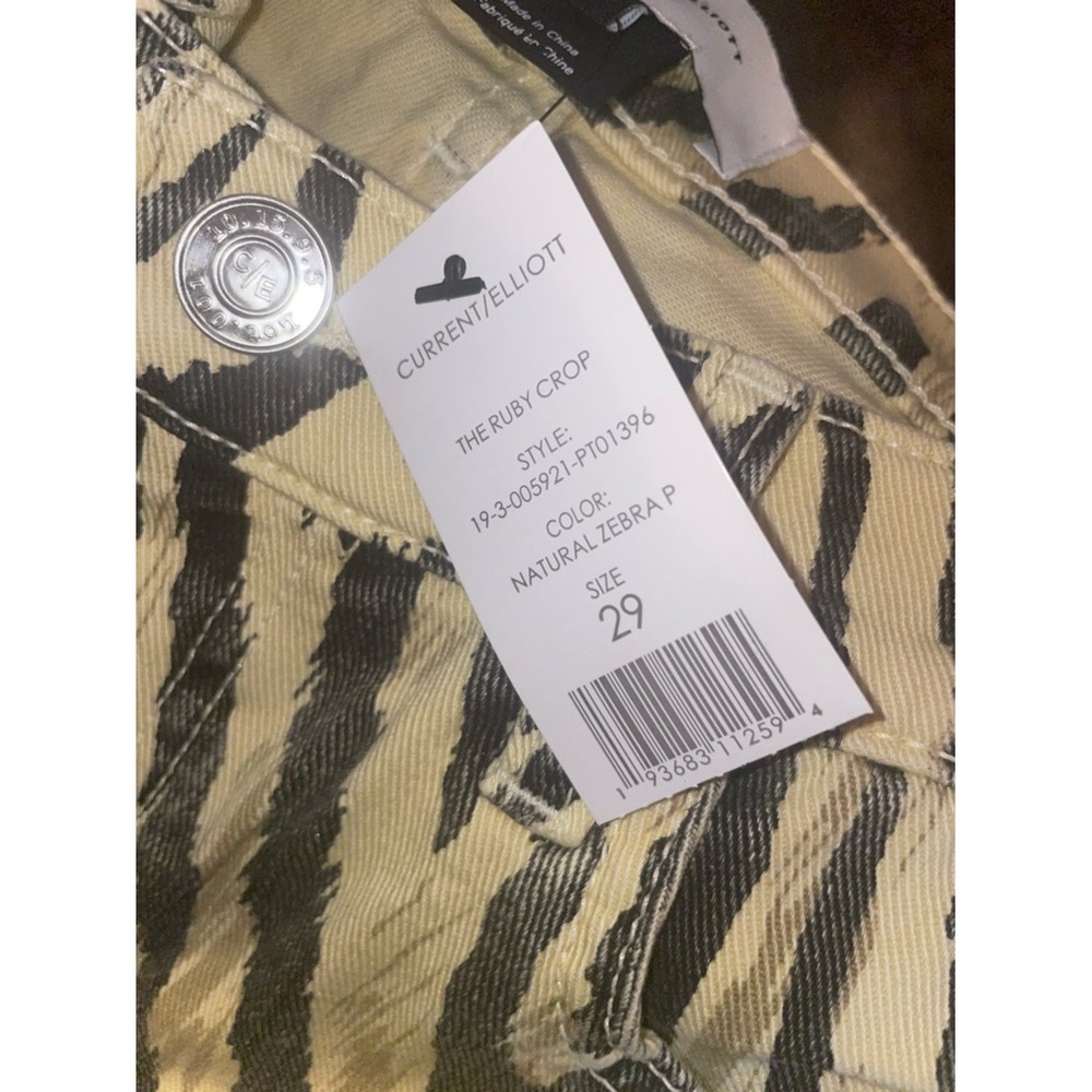Current/Elliott The Ruby Crop Zebra Print Capris Cream Black 29 - Picture 7 of 9